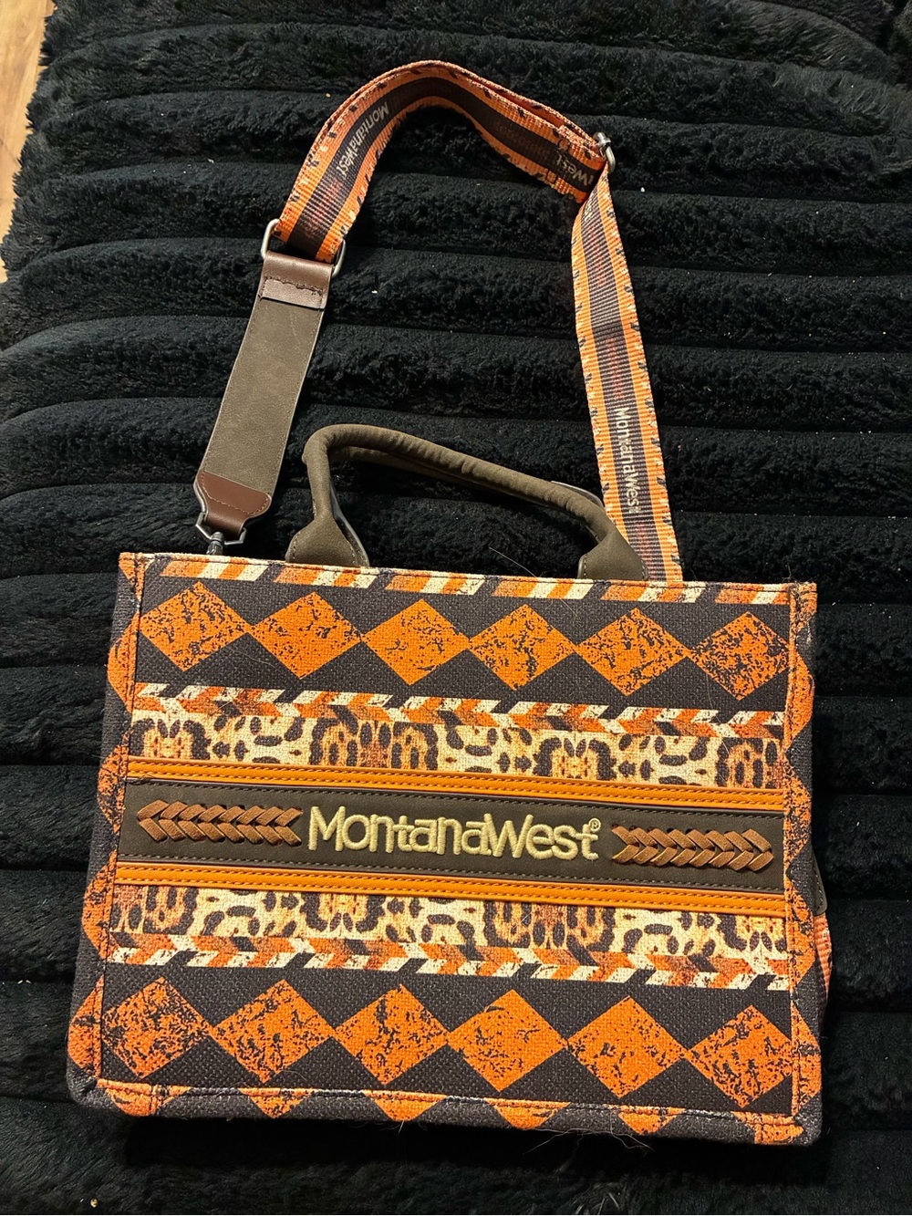 Montana West Orange and Brown Patterned Messenger Bag with Adjustable Strap